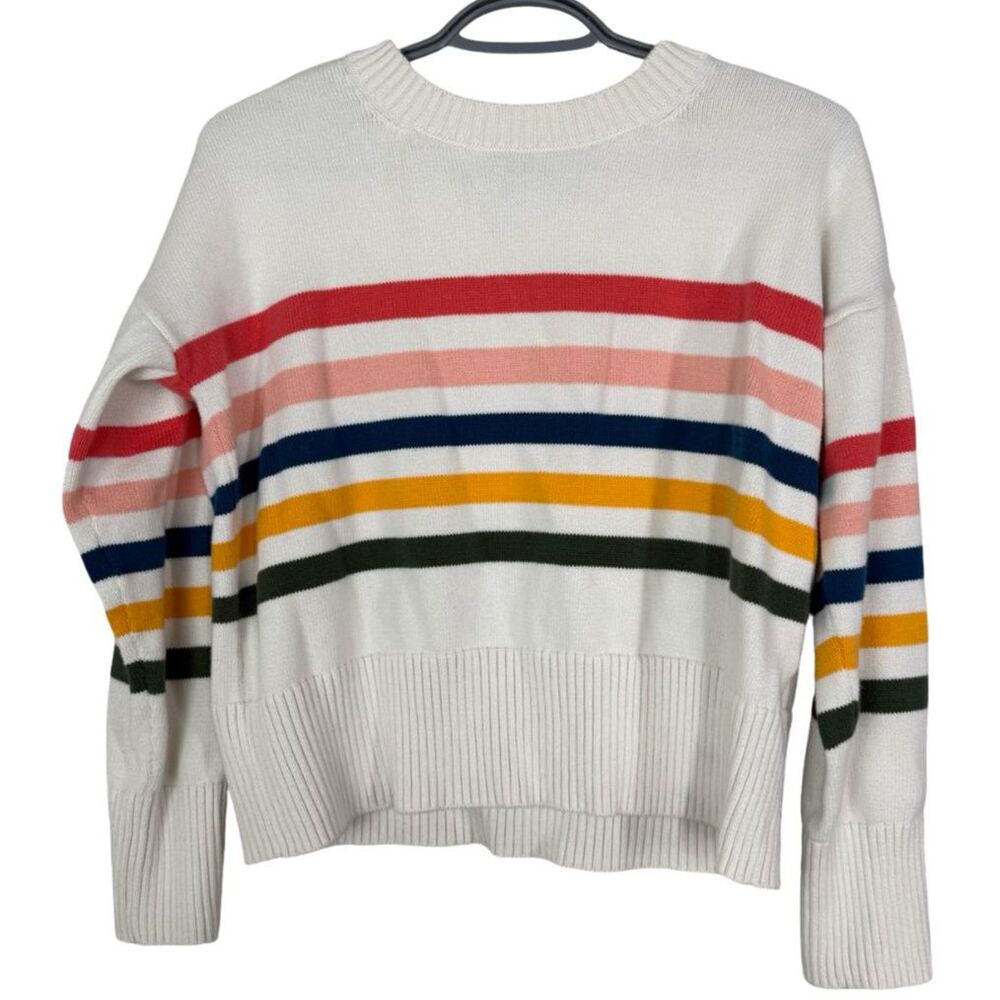 Lands End Drifter Sweater Sz XS Rainbow Striped Knit Cotton Crewneck